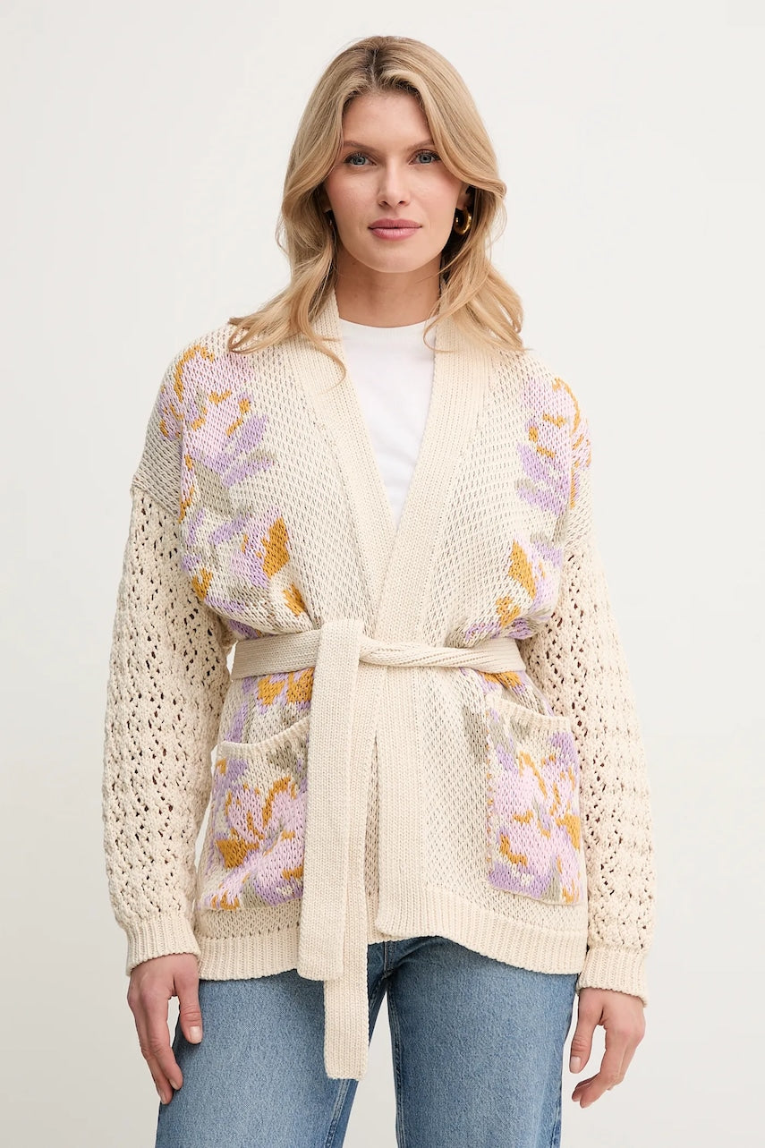 Pamučni kardigan Twinset za žene, boja: bež, topli, 251TP3610