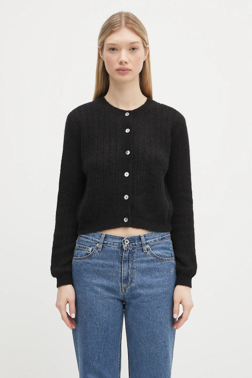 Jopica s primesjo volne A.P.C. cardigan milo ženska, črna barva, WPABE.F22246