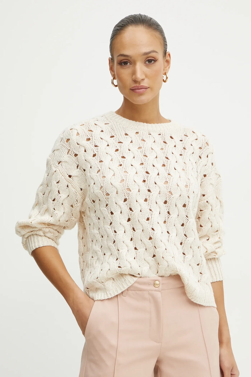 Pulover Guess TAWNYA za žene, boja: bež, topli, W5RR77 Z3J20