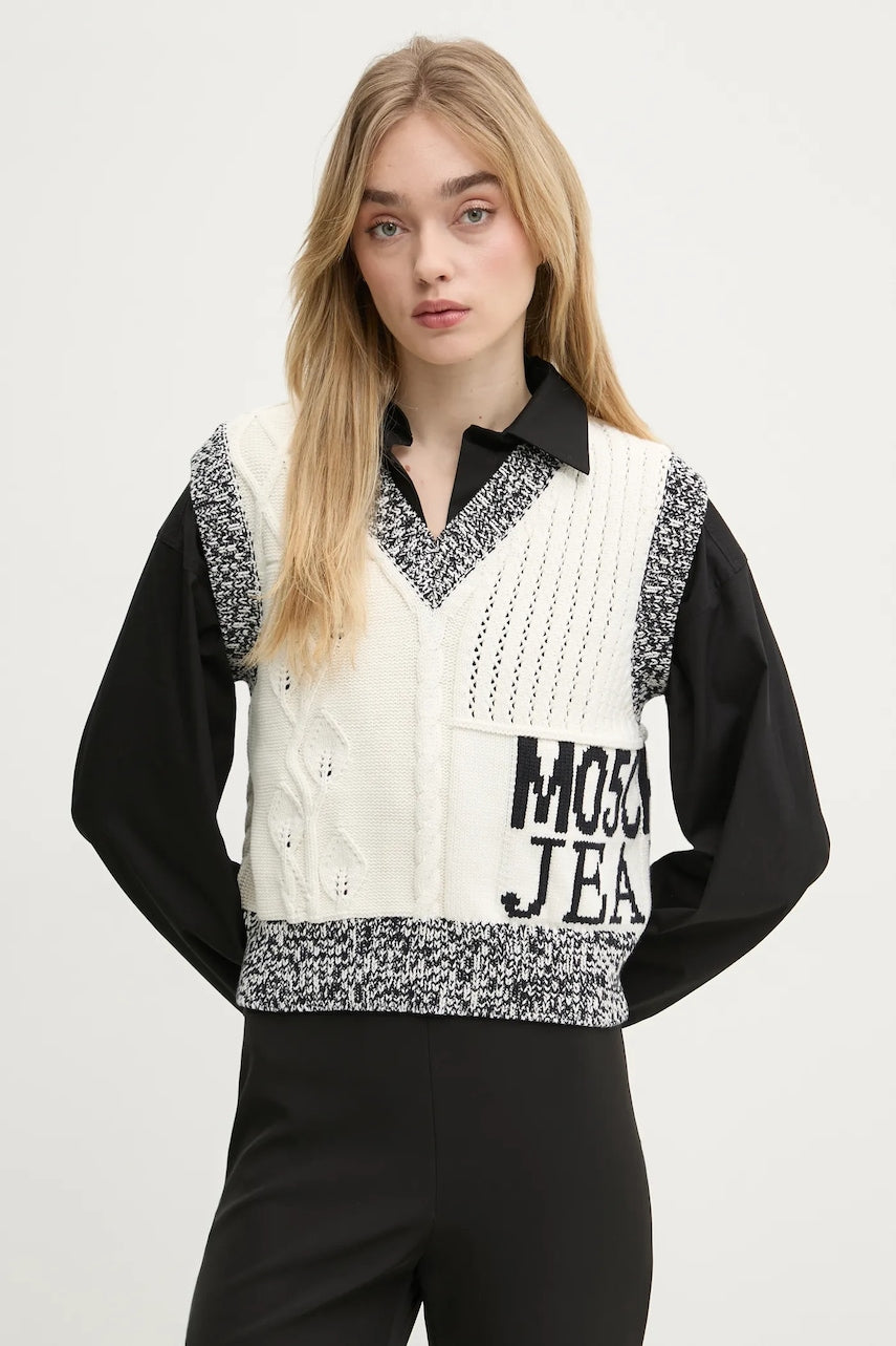 Prsluk Moschino Jeans boja: bež, topli, 0886 3209