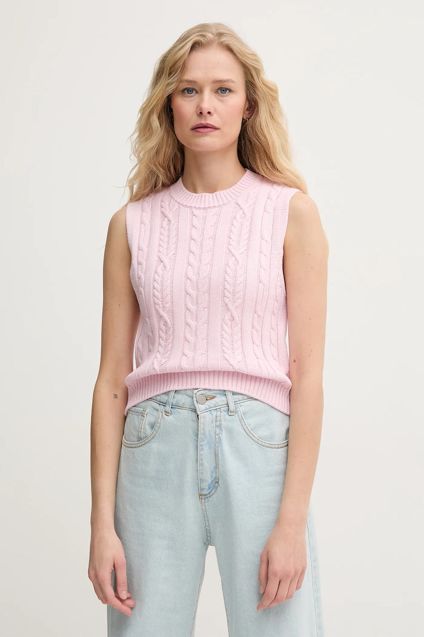 Pamučni prsluk United Colors of Benetton za žene, boja: ružičasta, topli, 1694D10CM