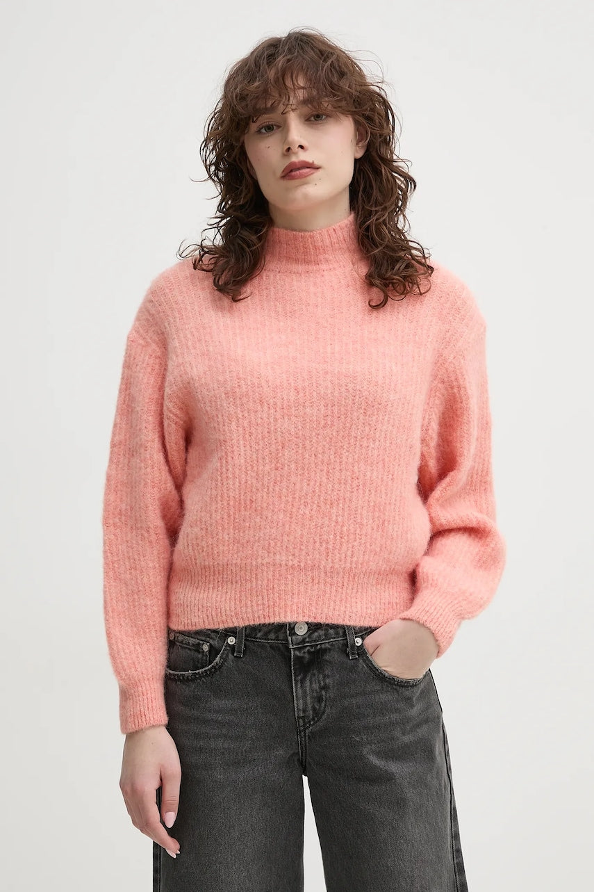 Pulover s dodatkom vune American Vintage za žene, boja: narančasta, topli, s poludolčevitom, EAST18QE25