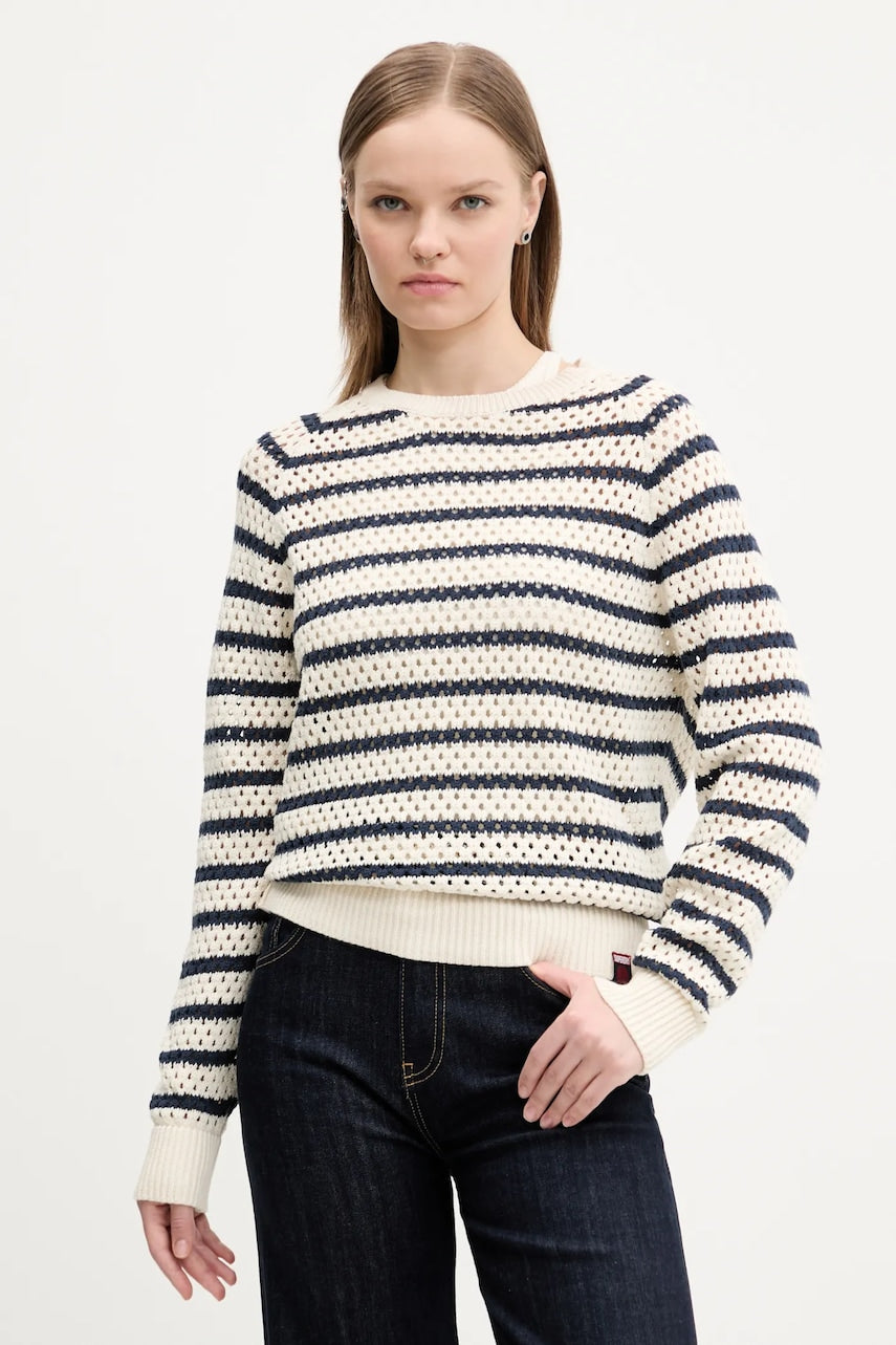 Pamučni pulover Superdry za žene, boja: bež, topli, W6110620A-E1P