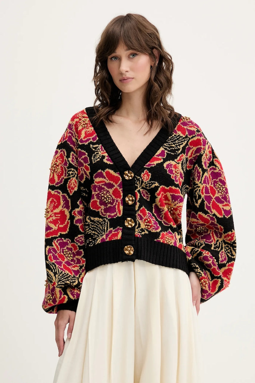 Kardigan s primjesom vune Farm Rio boja: crna, tople, 328846