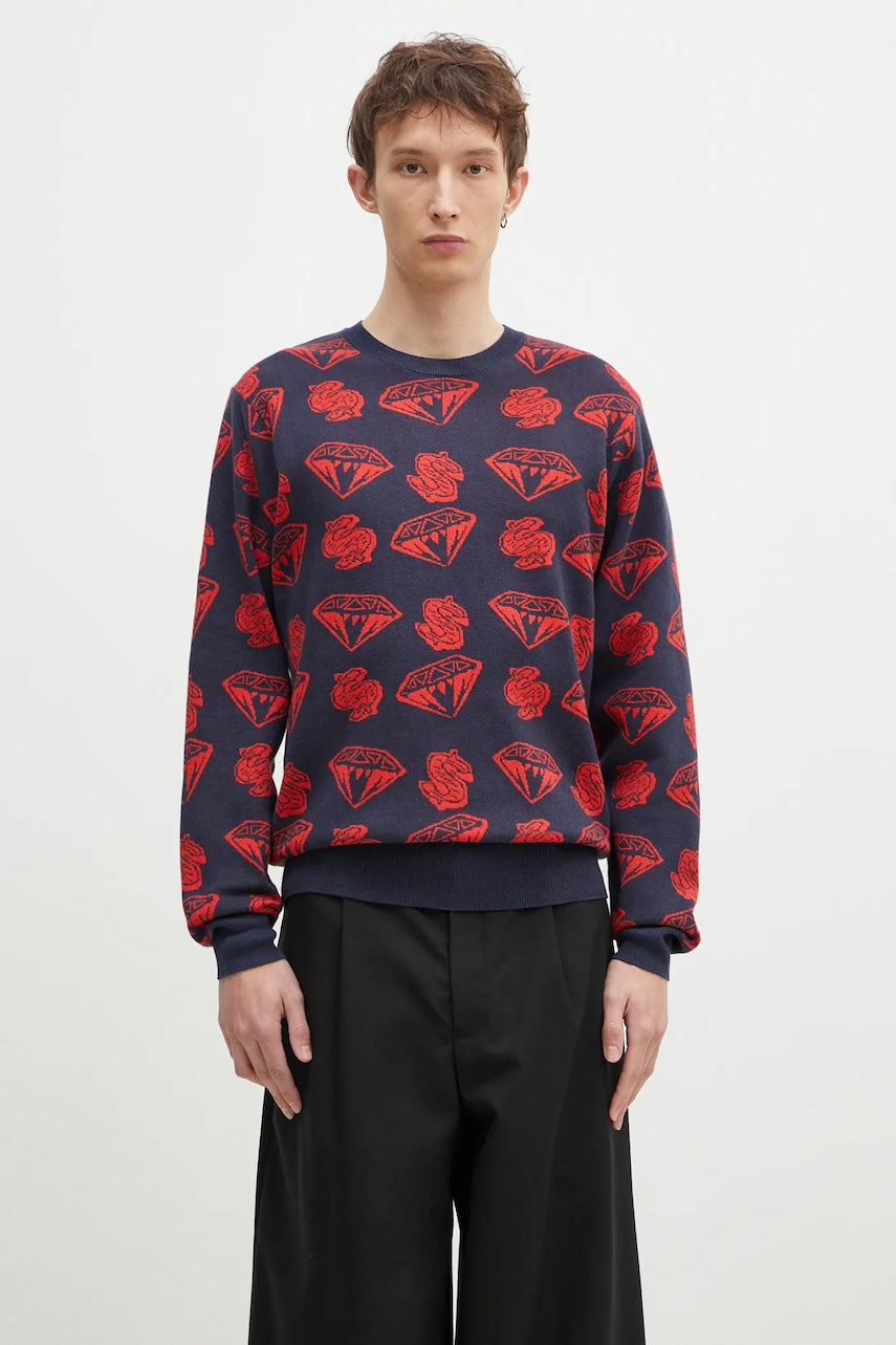 Pulover s primesjo volne Billionaire Boys Club Diamonds & Dollars Knitted Jumper moški, mornarsko modra barva, B24223