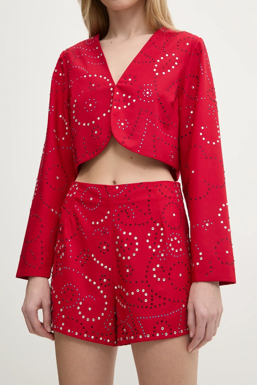 Kratke hlače Never Fully Dressed Gem za žene, boja: crvena, s aplikacijom, visoki struk, NFDTR423