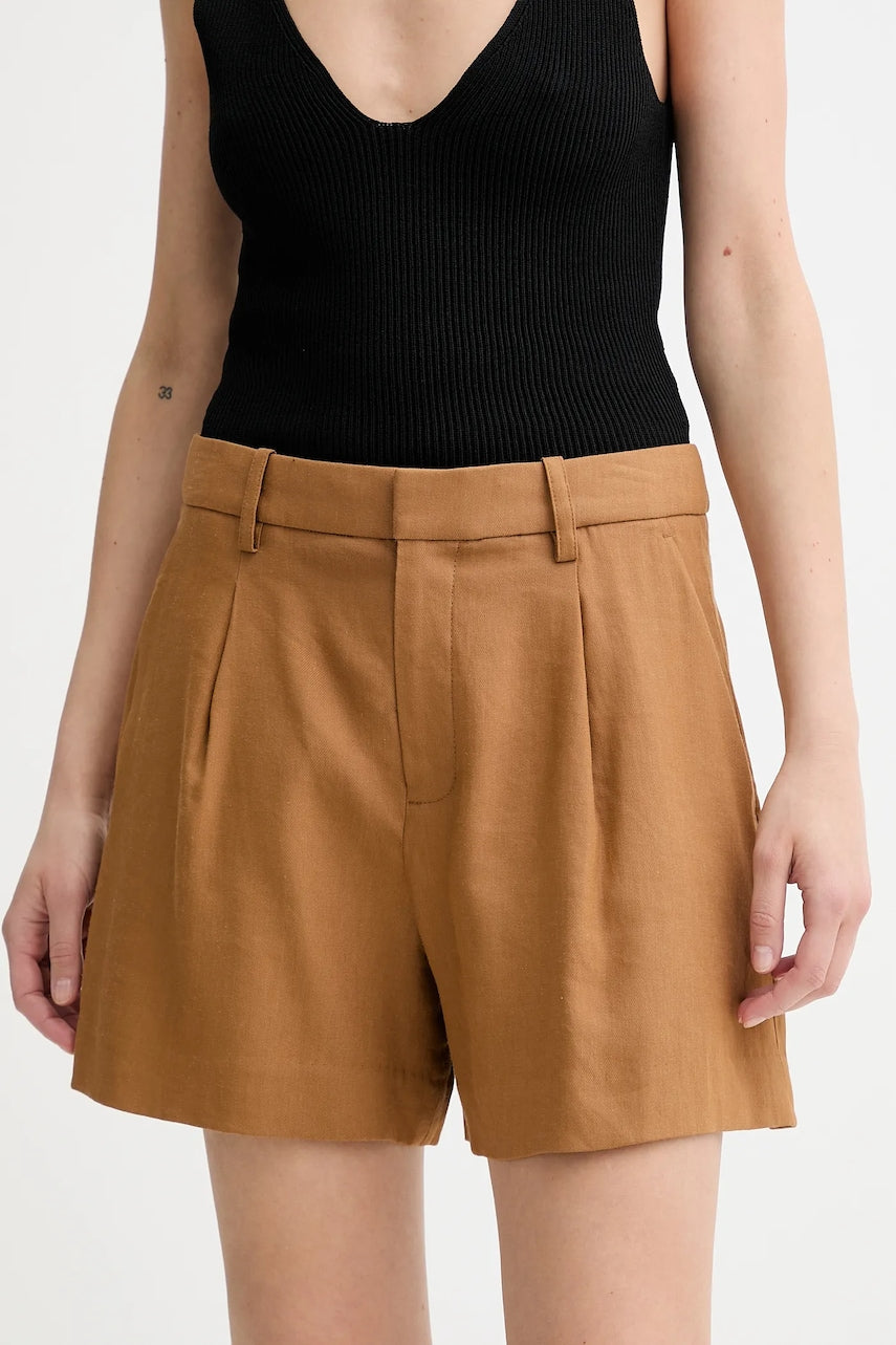 Lanene kratke hlače A.L.C. Charles boja: smeđa, bez uzorka, srednje visoki struk, 2PANT01158