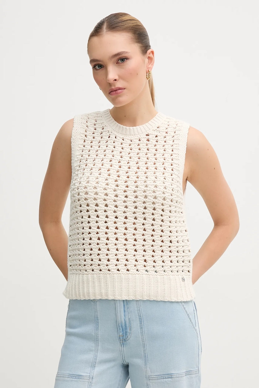 Prsluk Dkny za žene, boja: bež, topli, DJ5R0529