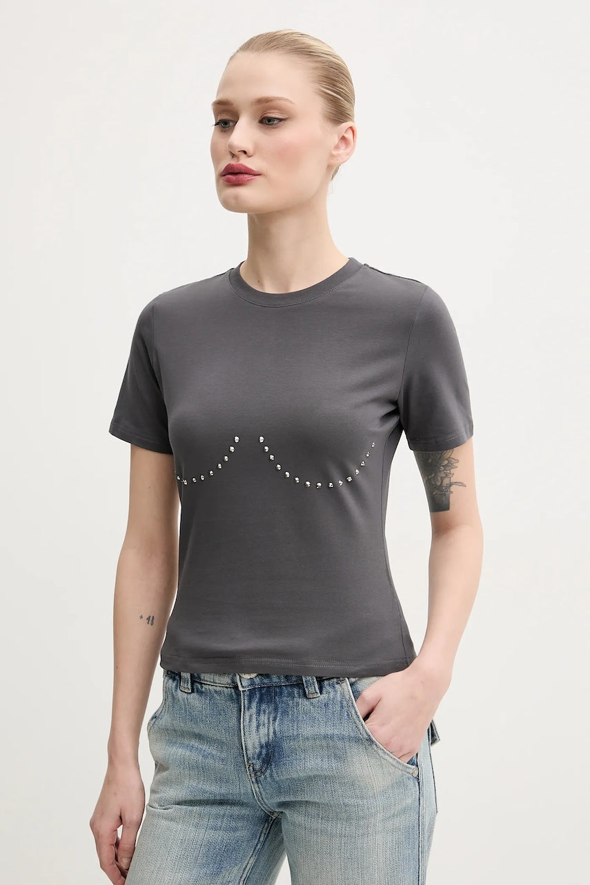 Kratka majica Never Fully Dressed ženski, siva barva