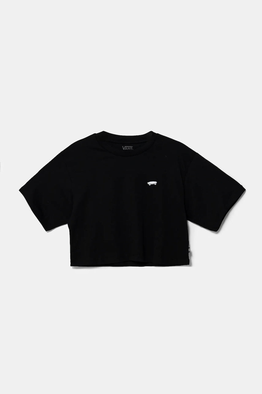 Dječja pamučna majica kratkih rukava Vans SALTON RELAX CROP boja: crna, VN000P5RBLK1
