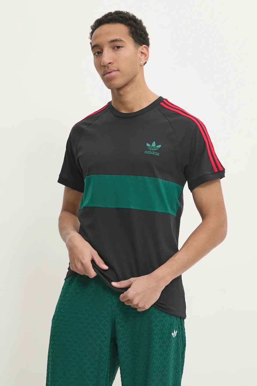 Pamučna majica adidas Originals 3S PANEL TEE za muškarce, boja: crna, s uzorkom, JP1272