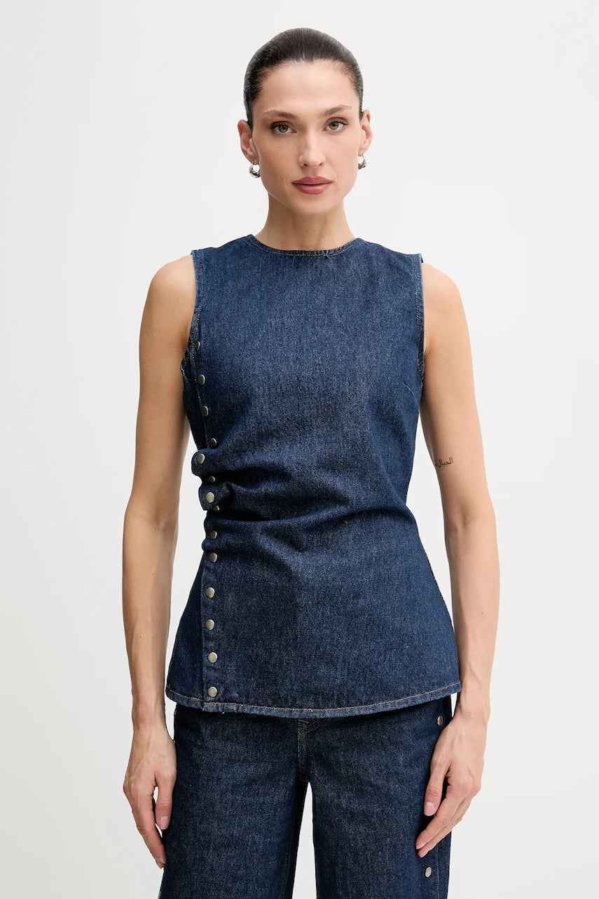 Bluza iz jeansa Rotate ženska, mornarsko modra barva, 114814D03