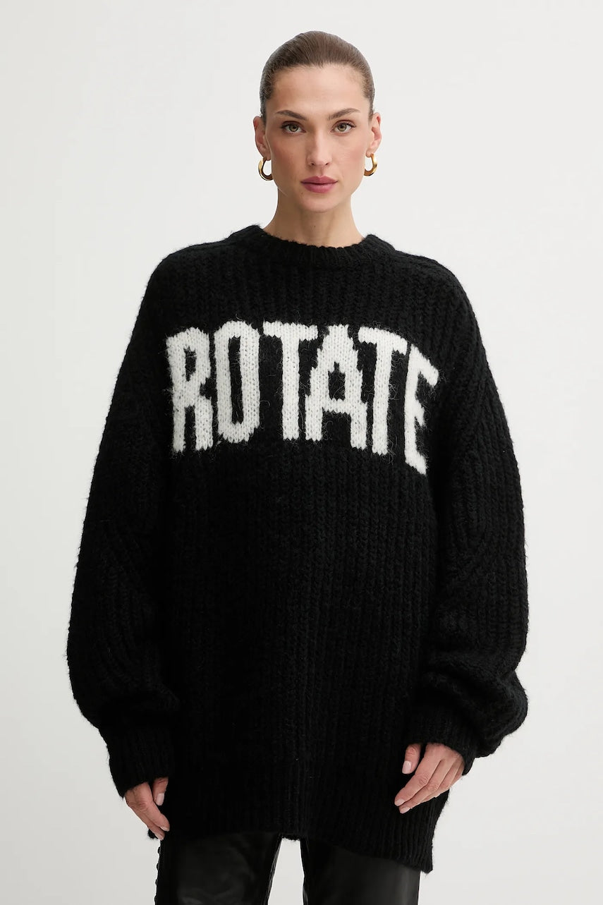 Pulover s dodatkom vune Rotate boja: crna, tople, 114910100