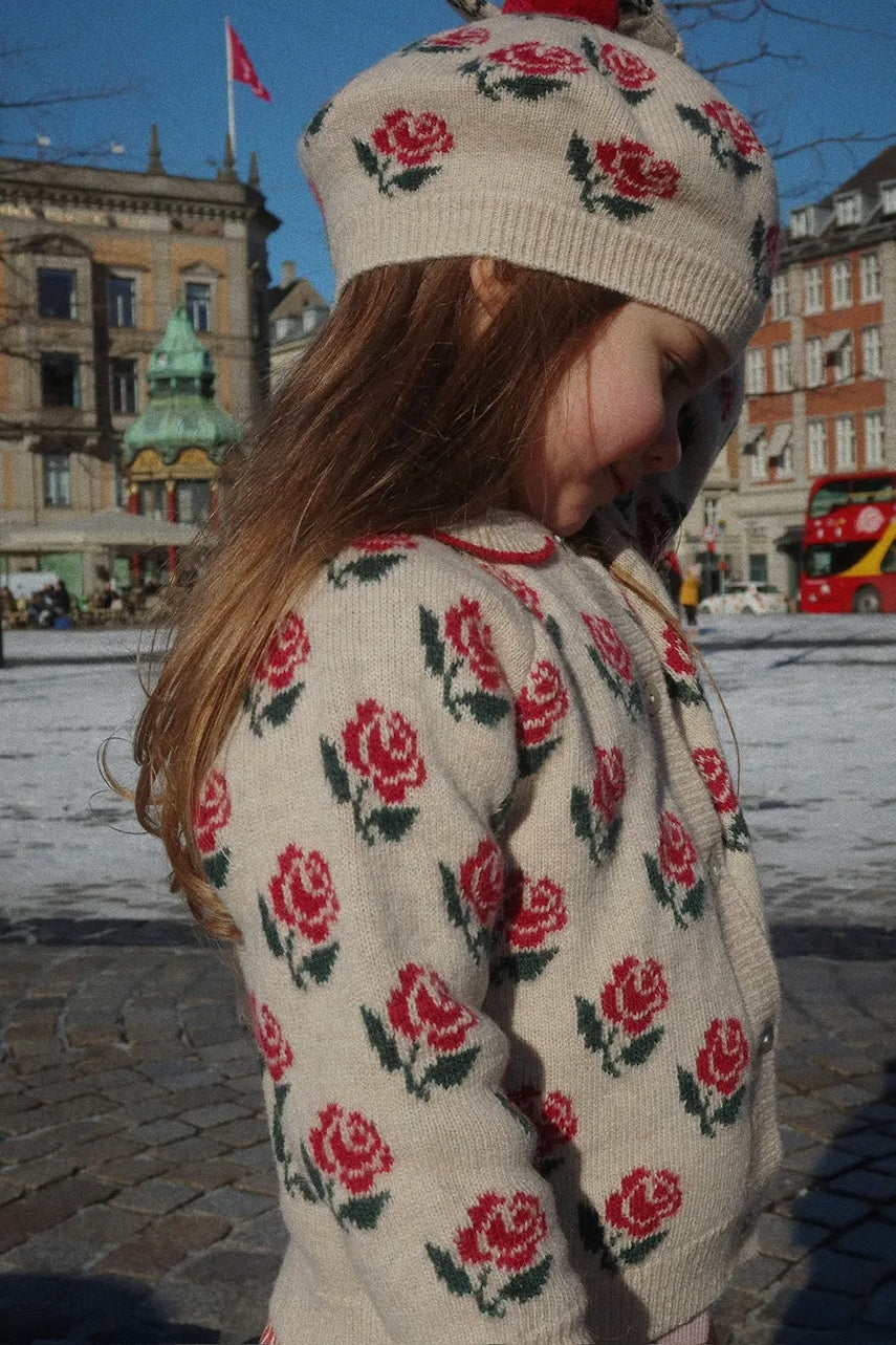 Otroški volneni pulover Konges Sløjd BELOU KNIT COLLAR CARDIGAN bež barva, KS104226