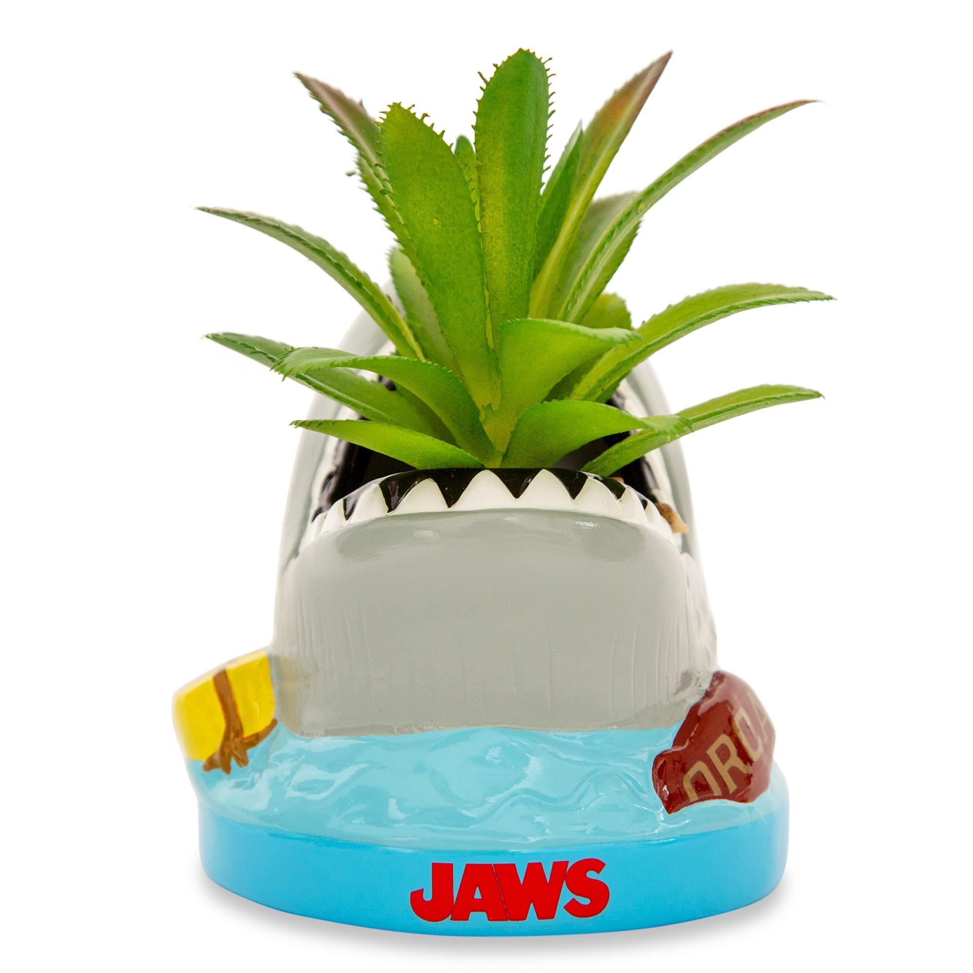 JAWS Shark 4" Ceramic Mini Planter With Artificial Succulent