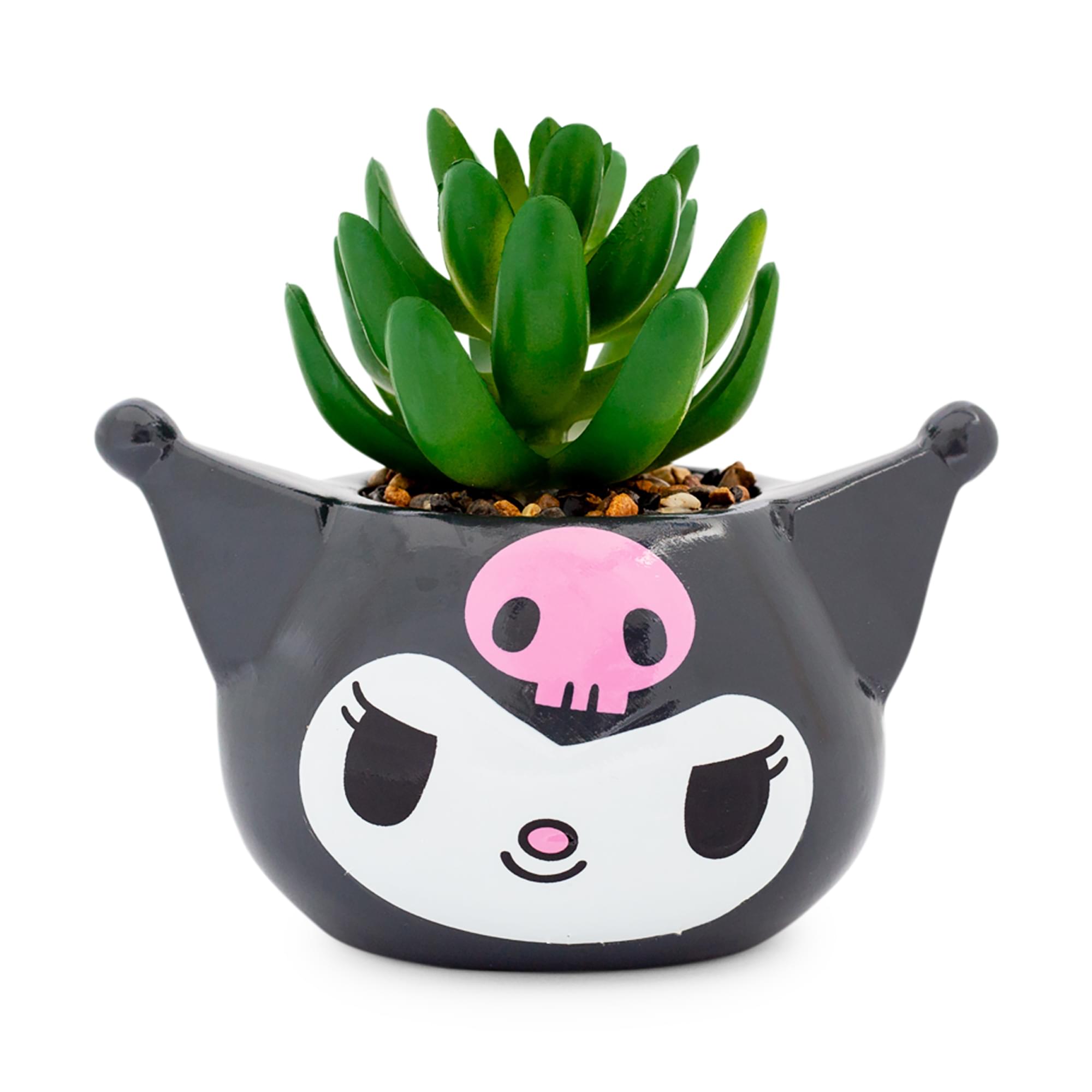 Sanrio Kuromi Smiling Head 3" Ceramic Mini Planter With Artificial Succulent
