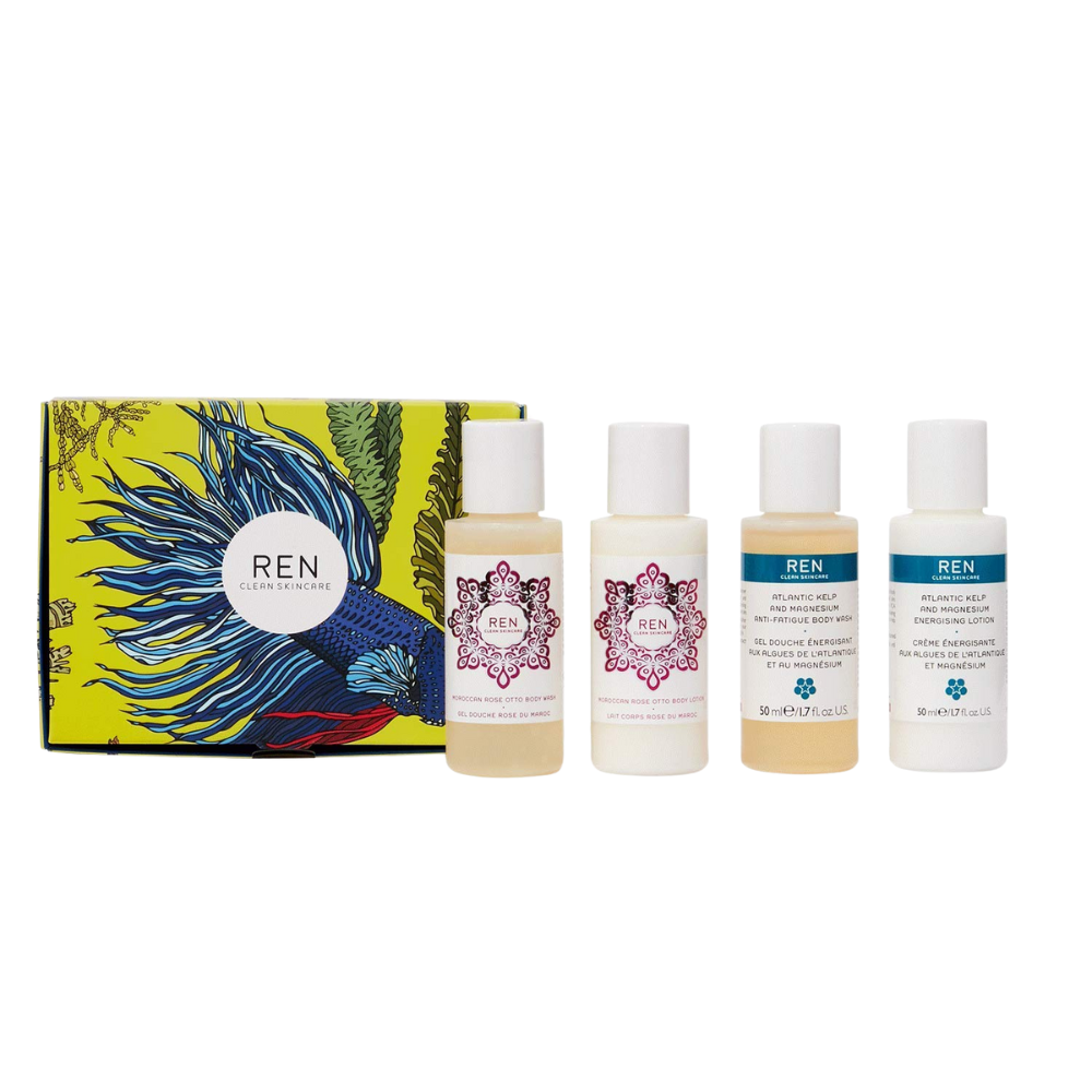 Set Ren: Moroccan Rose Otto Hydrating Body Lotion 50ml + Soothing Shower Gel 50ml + Atlantic Kelp and Magnesium Hydrating Shower Gel 50ml + Atlantic K