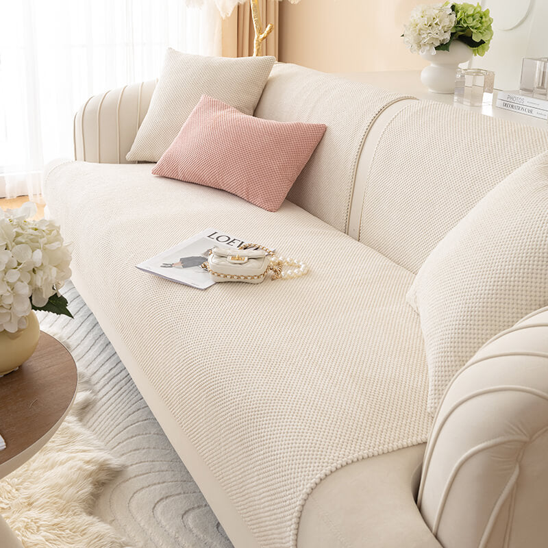 Simple Solid Colour Plush Furniture Protector Couch Cover, Beige - 35.4*70.9 in(1 pc)