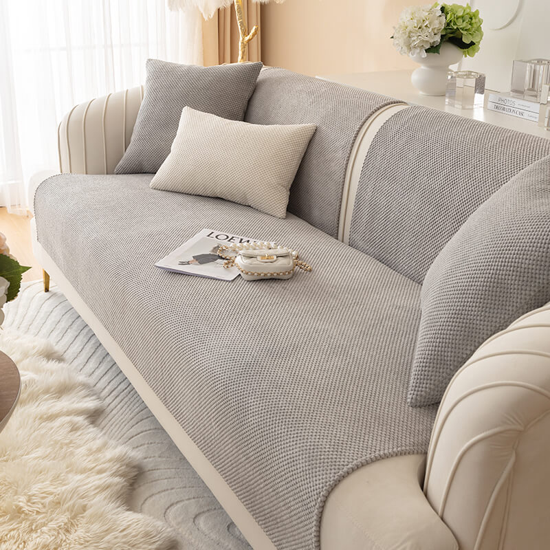 Simple Solid Colour Plush Furniture Protector Couch Cover, Grey - 35.4*82.7 in(1 pc)