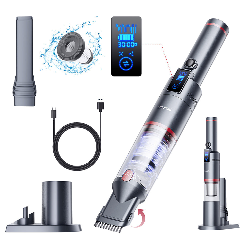 SmartAI H5 Handheld Cordless Vacuum Cleaner 17KPa Suction Power 145W Power 30min Runtime LED Screen