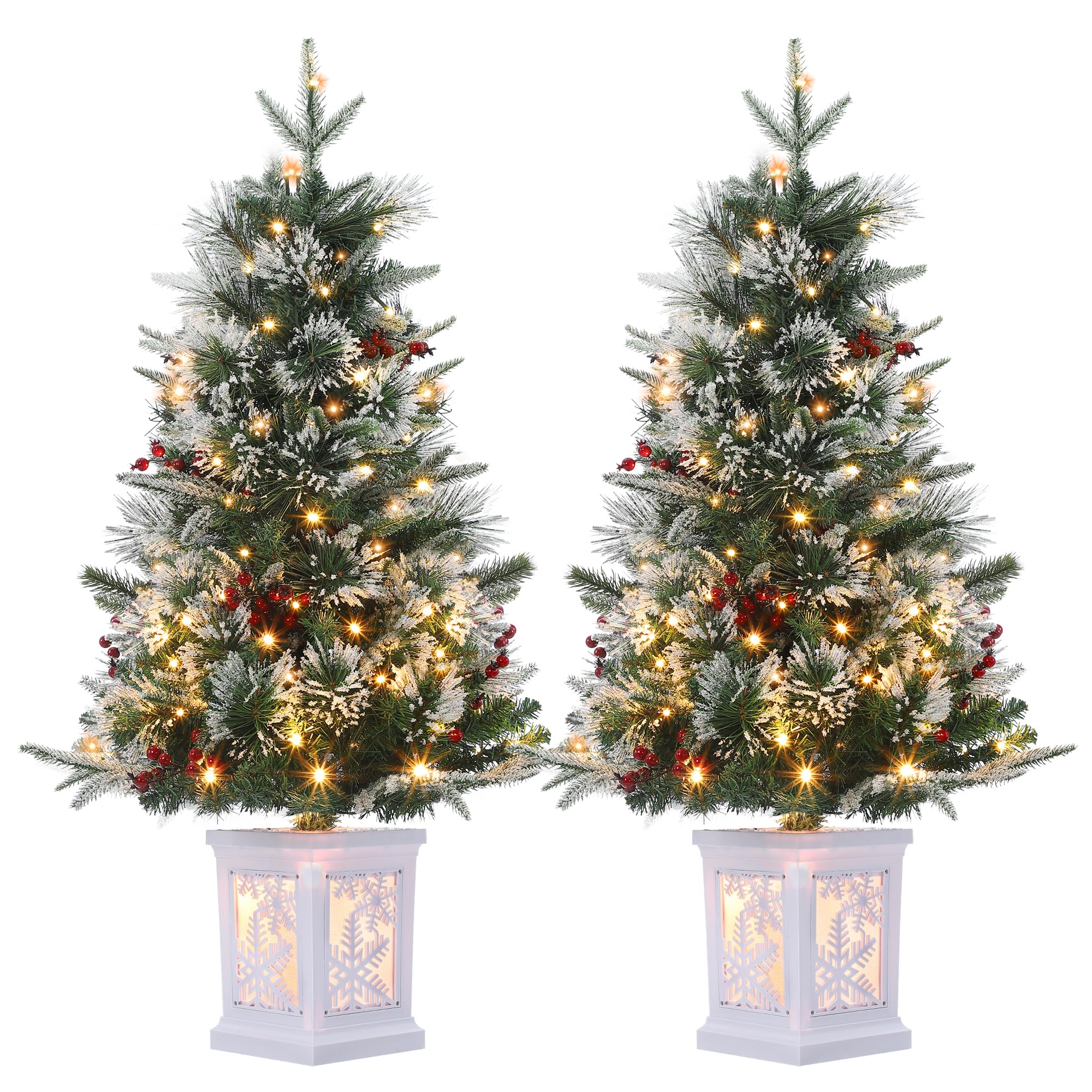 Garvee 3ft Mini Christmas Tree, 2 Set Pre-Lit Artificial Tree with 78 Lights, Tabletop Christmas Tree with 8 Lighting Modes, Snow Flocked Xmas Tree wi