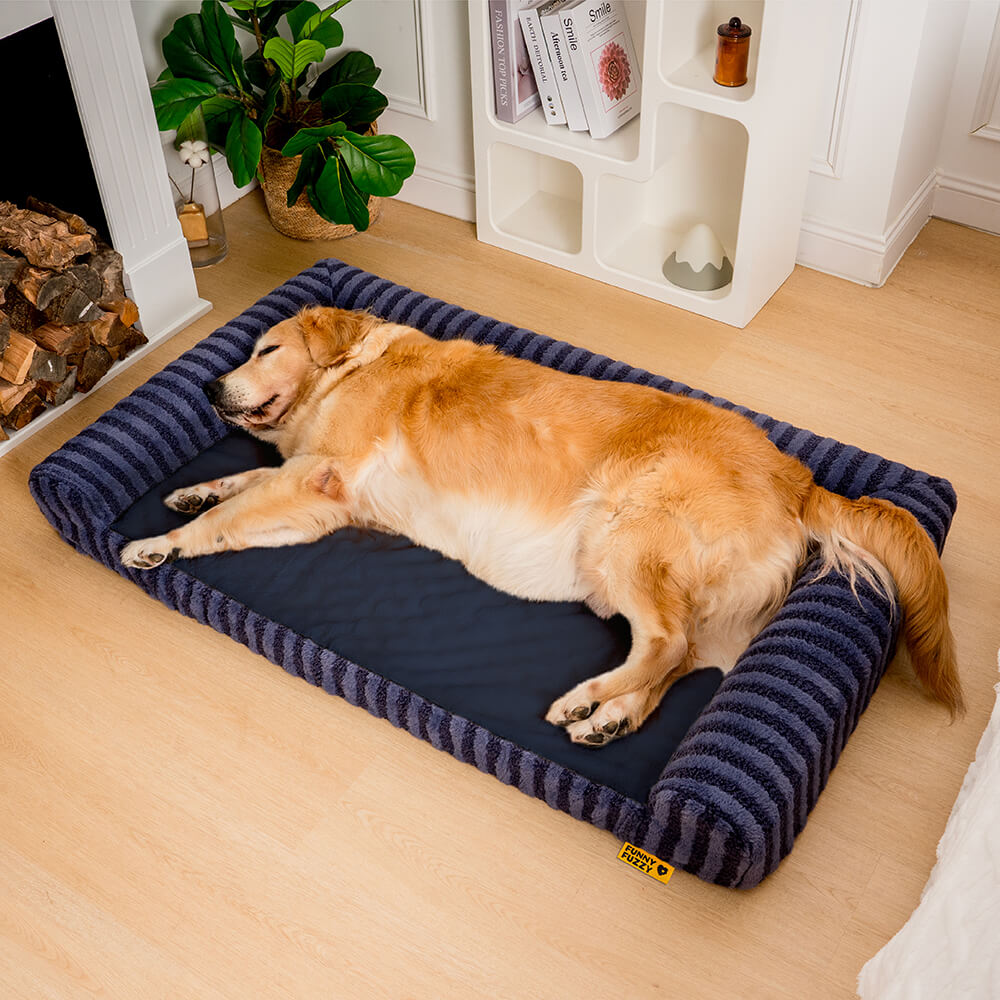 Deluxe Fluffy Full Support Anxiety Relieving Large Dog Bed, Dark Blue - 2XL