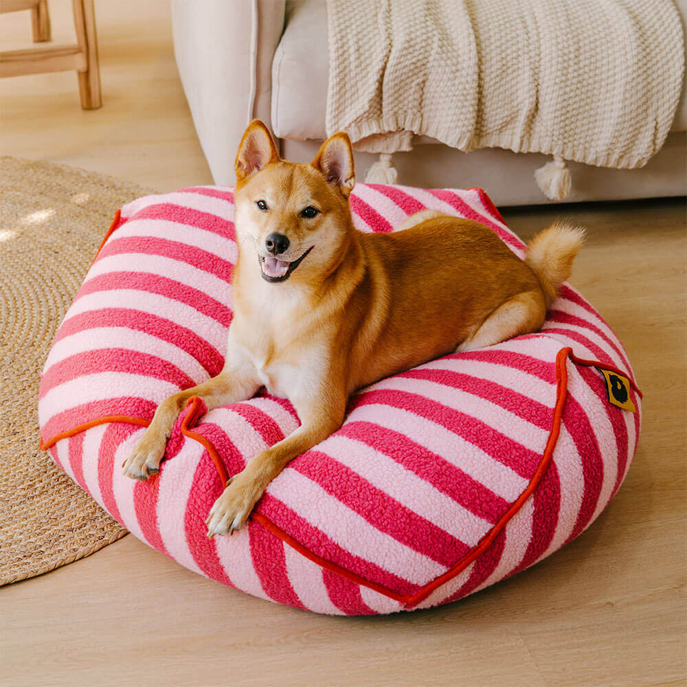 Trendy Striped Pattern Polygonal  Calming Bean Bag Dog Bed, Rose - M