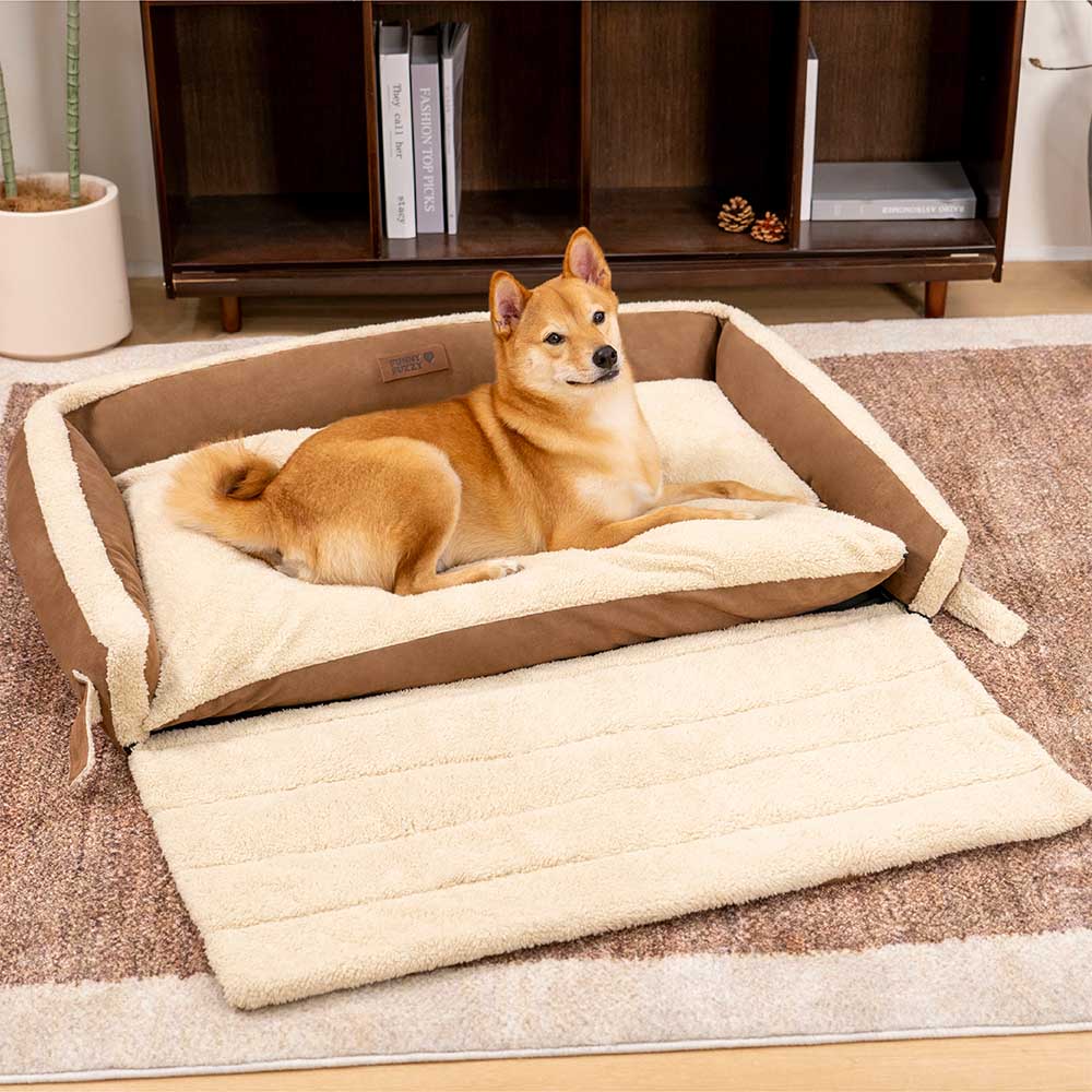 Stylish Expandable Ergonomic Calming Dog Bed - Tranquil Paws, Gray - L