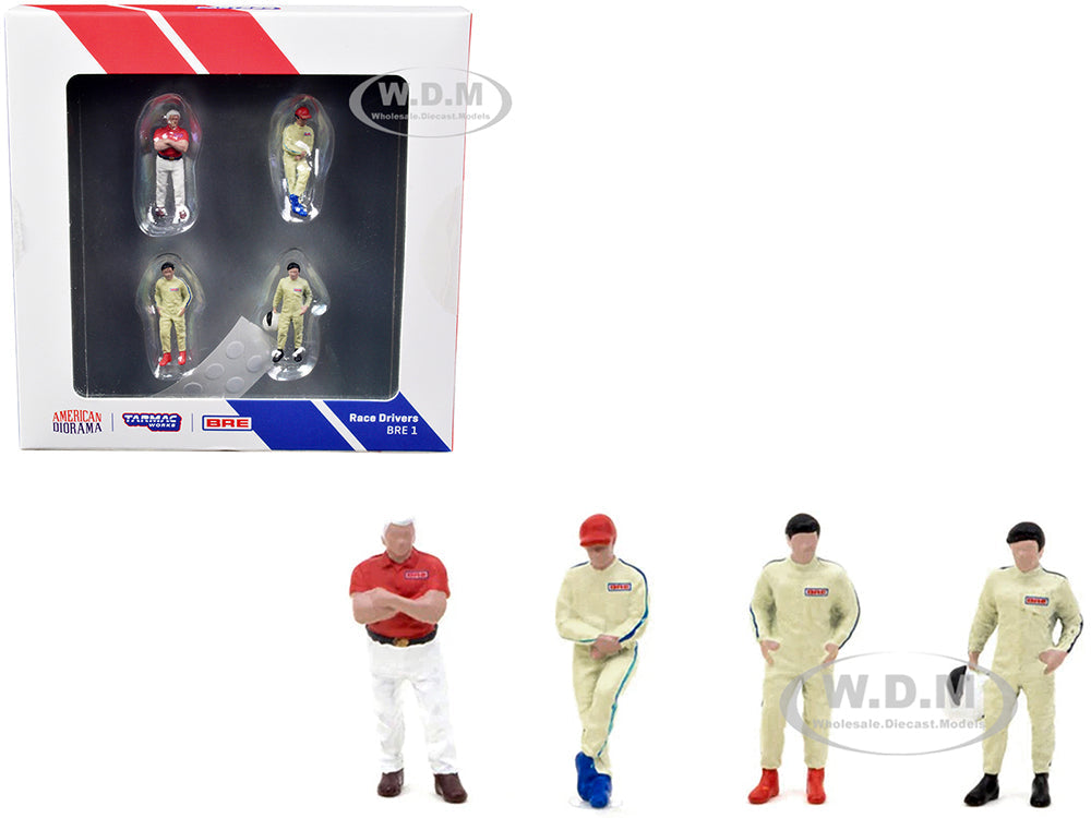 "Race Drivers" 4 Piece Diecast Figure Set "BRE" for 164 Scale Models by Tarmac Works &amp; American Diorama