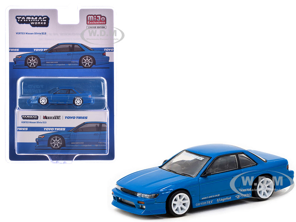 Nissan Silvia (S13) Vertex RHD (Right Hand Drive) Blue Metallic "Toyo Tires" "Global64" Series 1-64 Diecast Model by Tarmac Works
