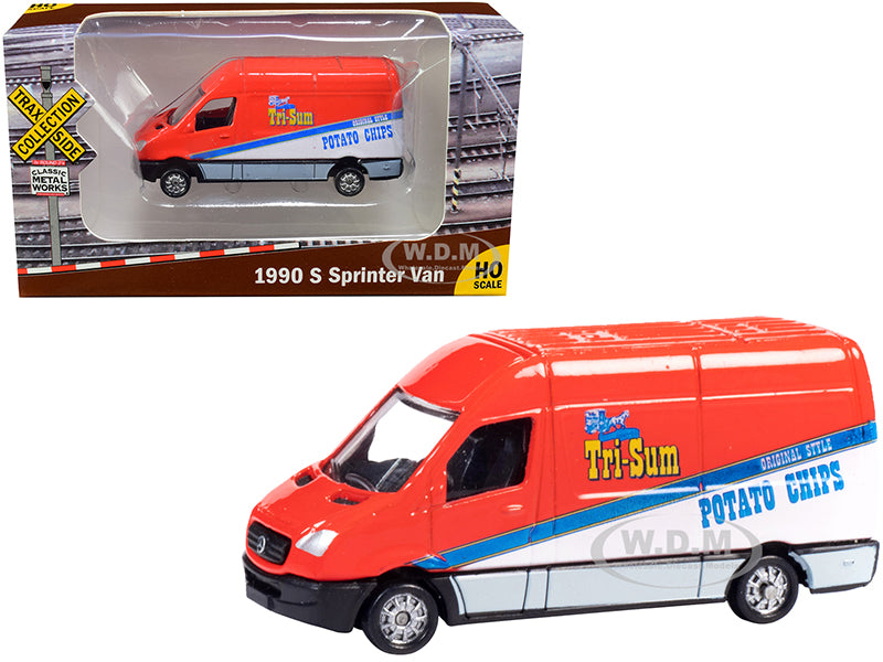 1990 Mercedes Benz Sprinter Van Red and White "Tri-Sum Potato Chips" "TraxSide Collection" 1-87 (HO) Scale Diecast Model by Classic Metal Works