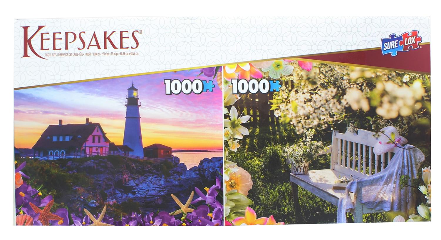 Set of 2 Keepsakes 1000 Piece Jigsaw Puzzles | Garden- Lighthouse