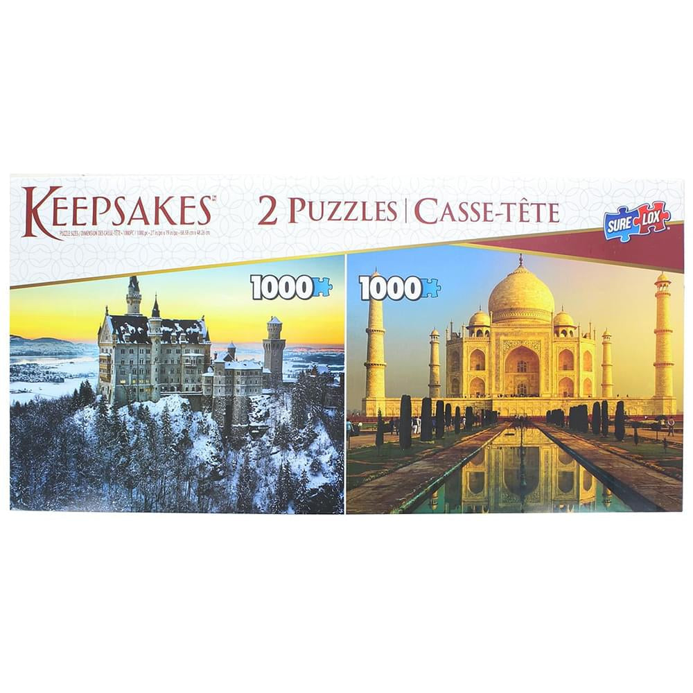 Set of 2 Keepsakes 1000 Piece Jigsaw Puzzles | Neuschwanstein Castle - Taj Mahal