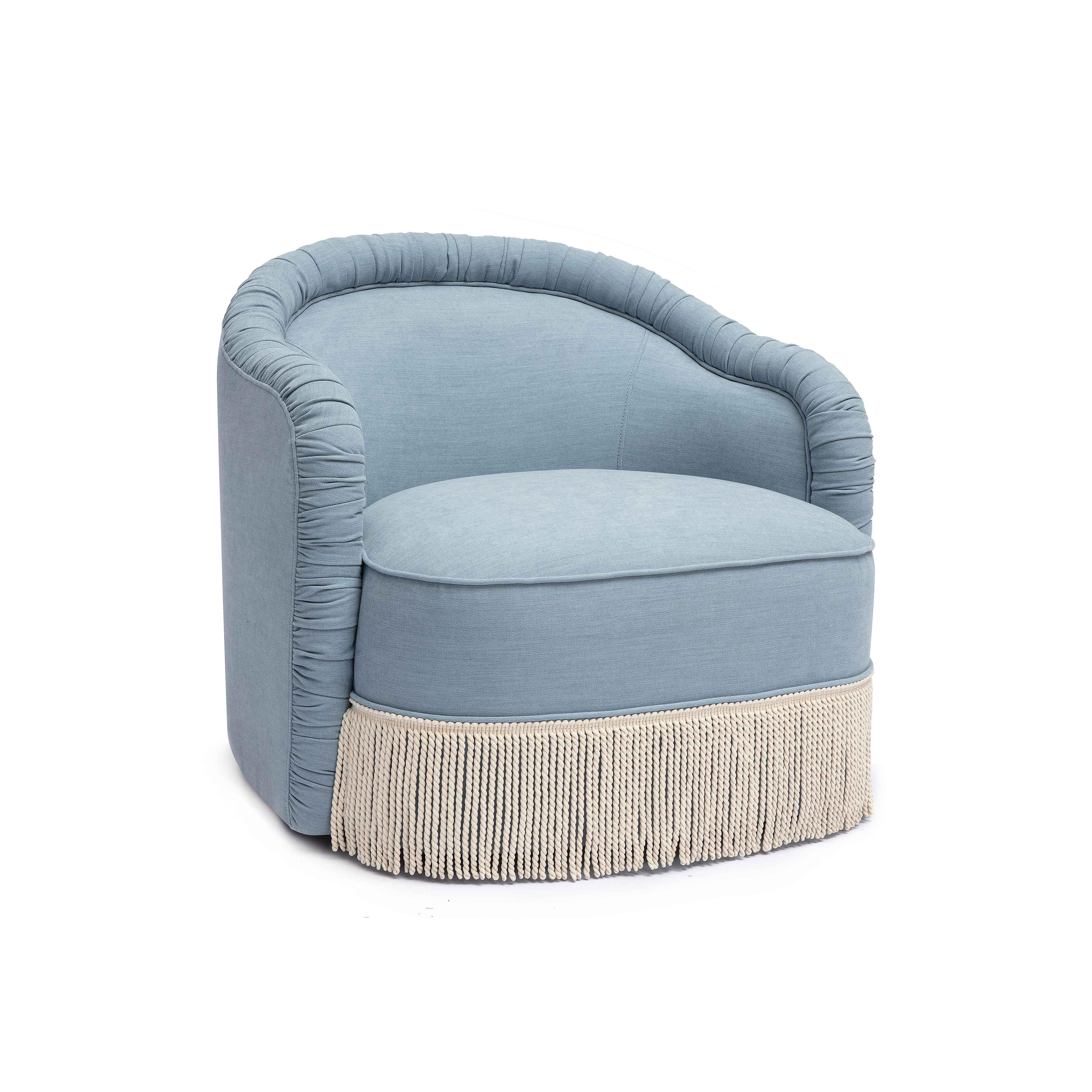 Pamela Faded Blue Upcycled Fabric Tassel Lounge Chair