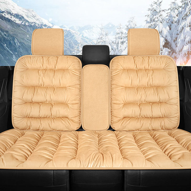 Thick Crystal Velvet Washable Human Pet Car Seat Cover, Beige - Rear Seat