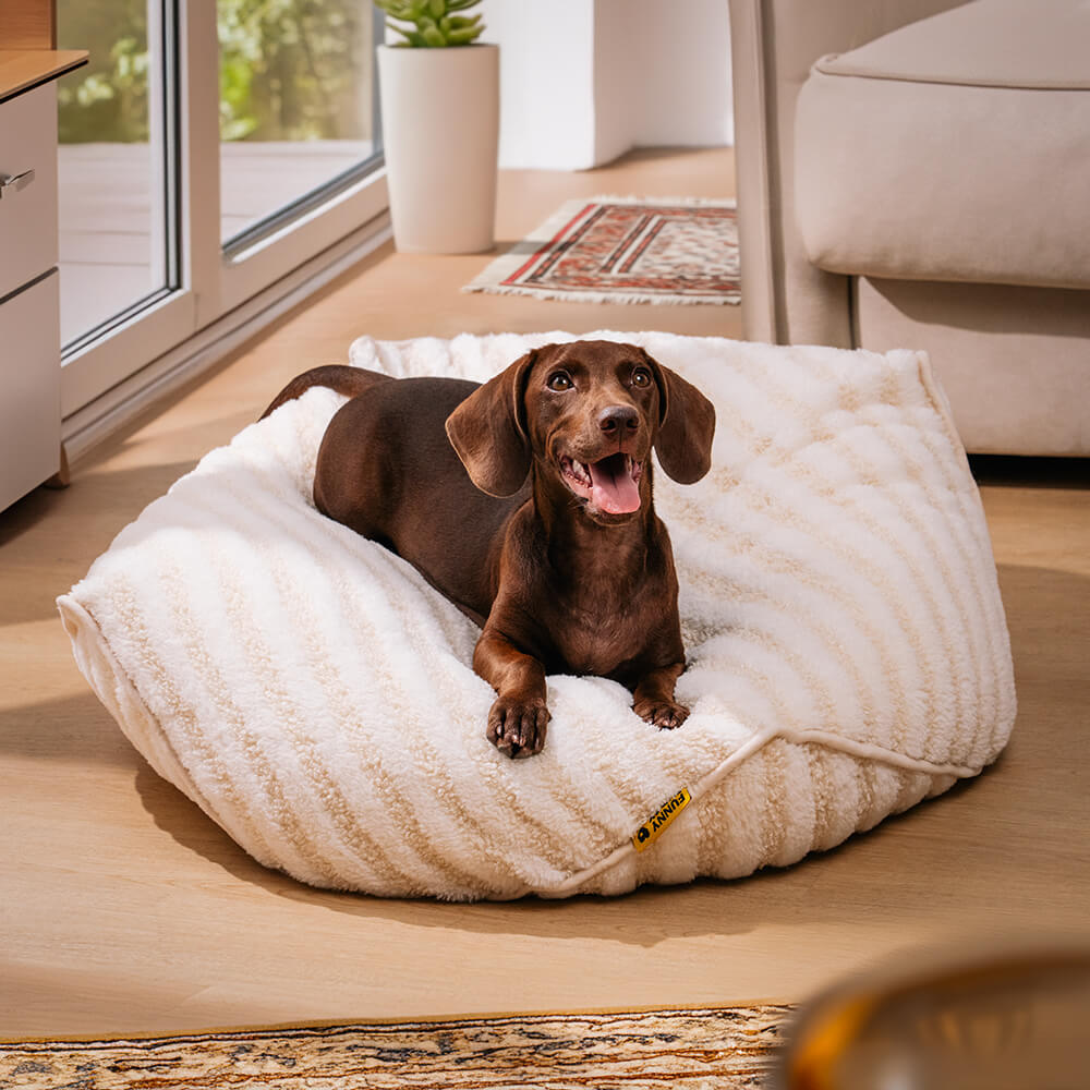 Trendy Striped Pattern Polygonal  Calming Bean Bag Dog Bed, Beige - S