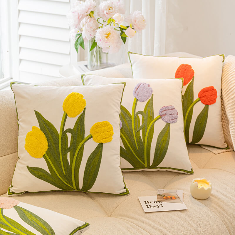 Tulip Sunflower Bouquet Home Decor Sofa Pillow, Vase