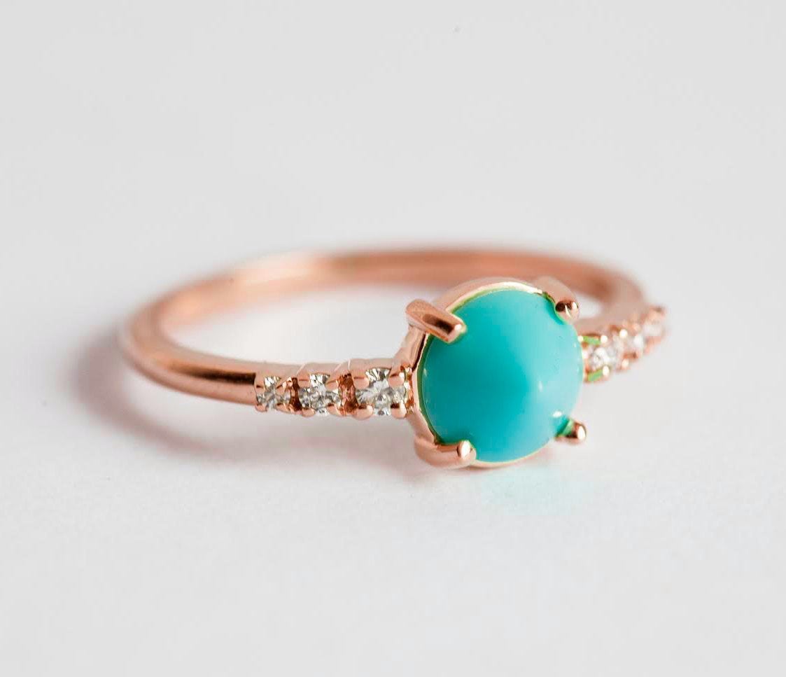 Turquoise Engagement Ring, Diamond Engagement Ring - 18k rose gold