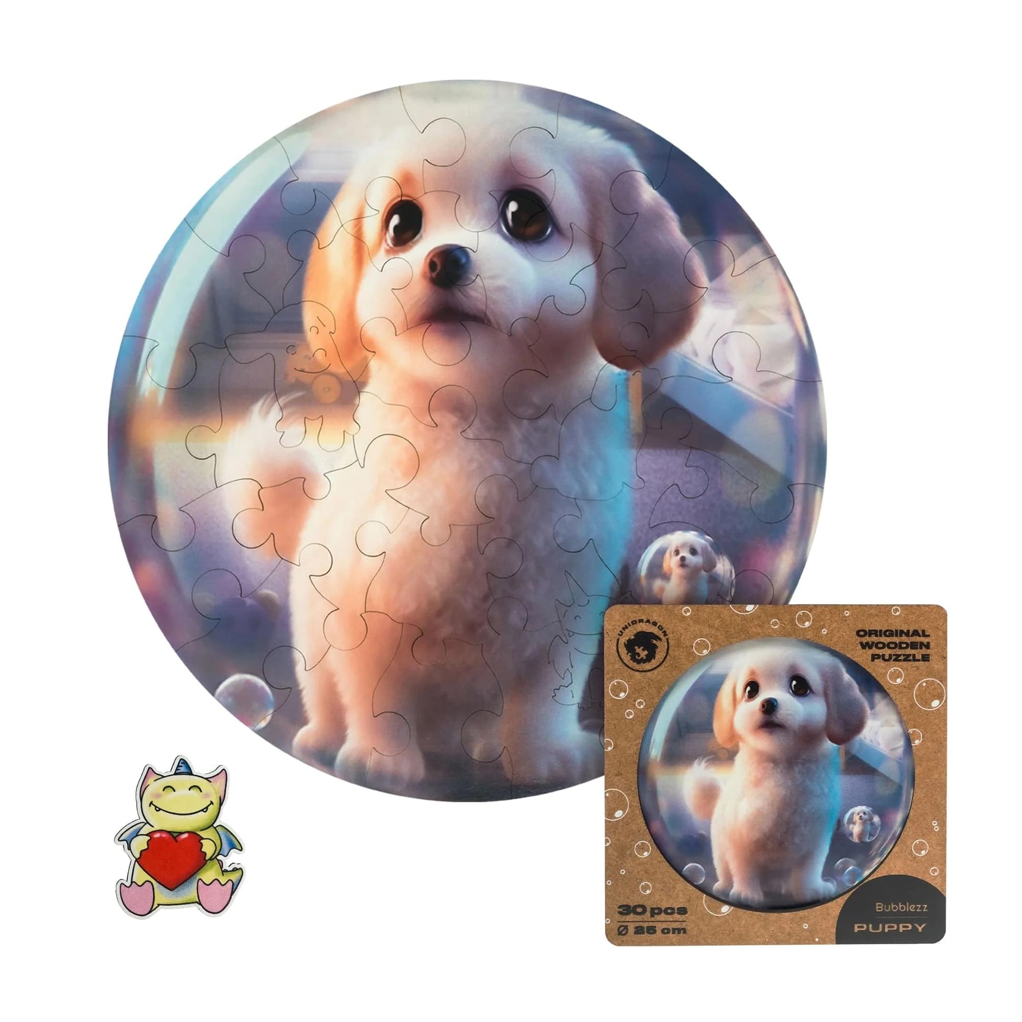 Puppy Bubblezz Round 30 Piece Wooden Jigsaw Puzzle