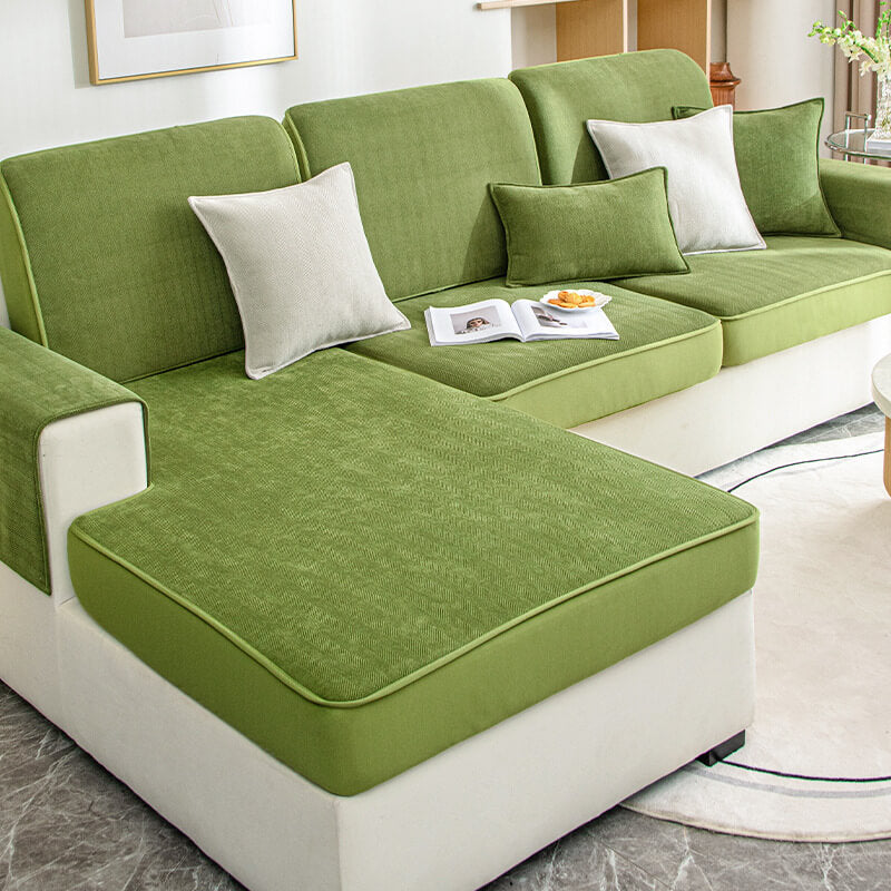 Universal Stretch Chenille Furniture Protection Herringbone Couch Cover, Green - 31.5*63 in(1pc)