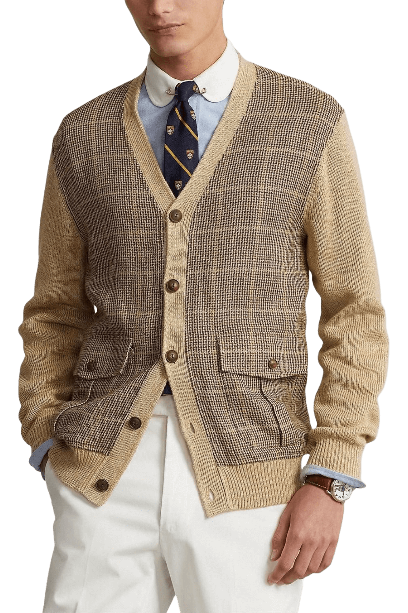 Ralph Lauren Men's Glen Plaid Paneled Linen-Silk Cardigan