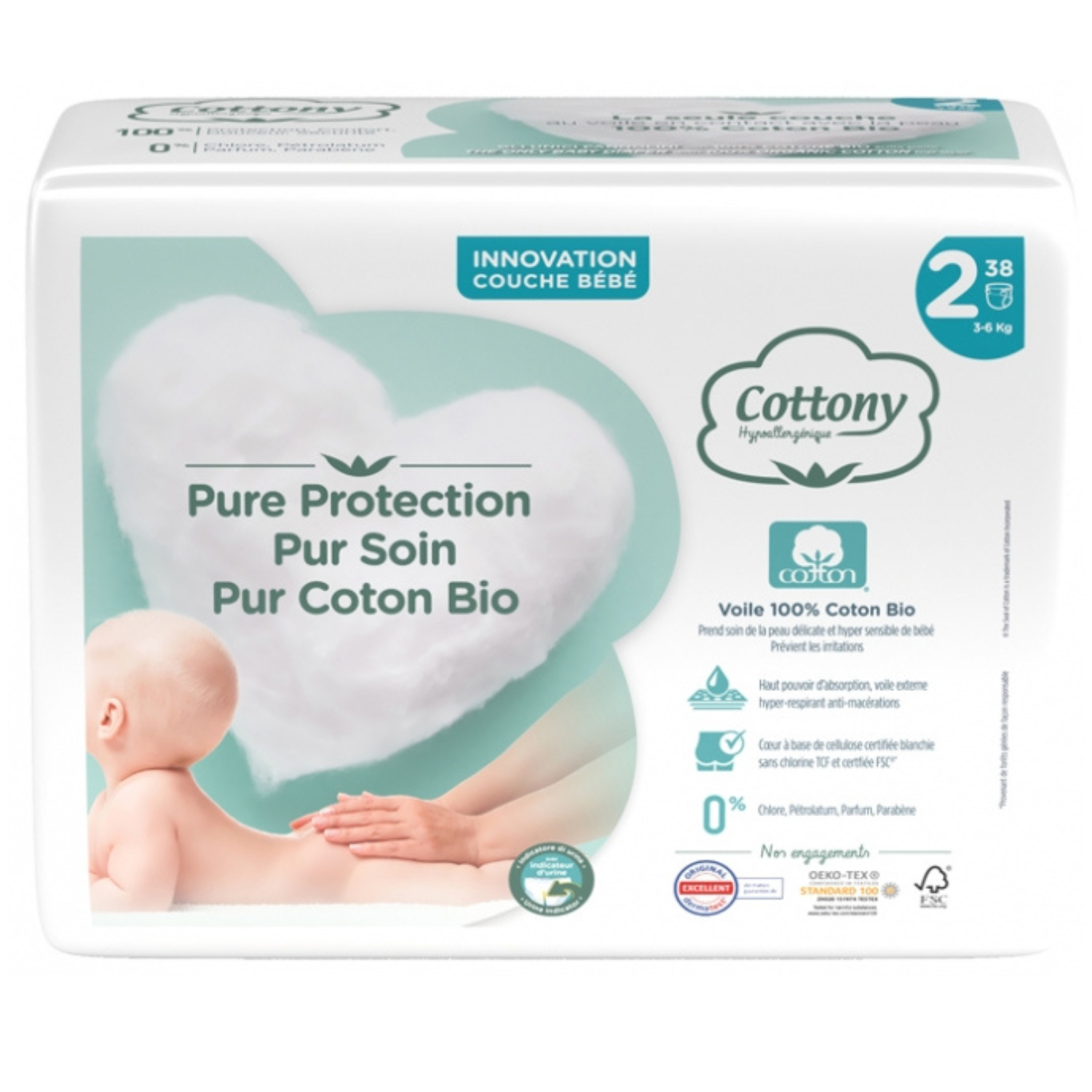 Cottony økologisk bomull babybleier Str 2 3-6kg 38 bleier