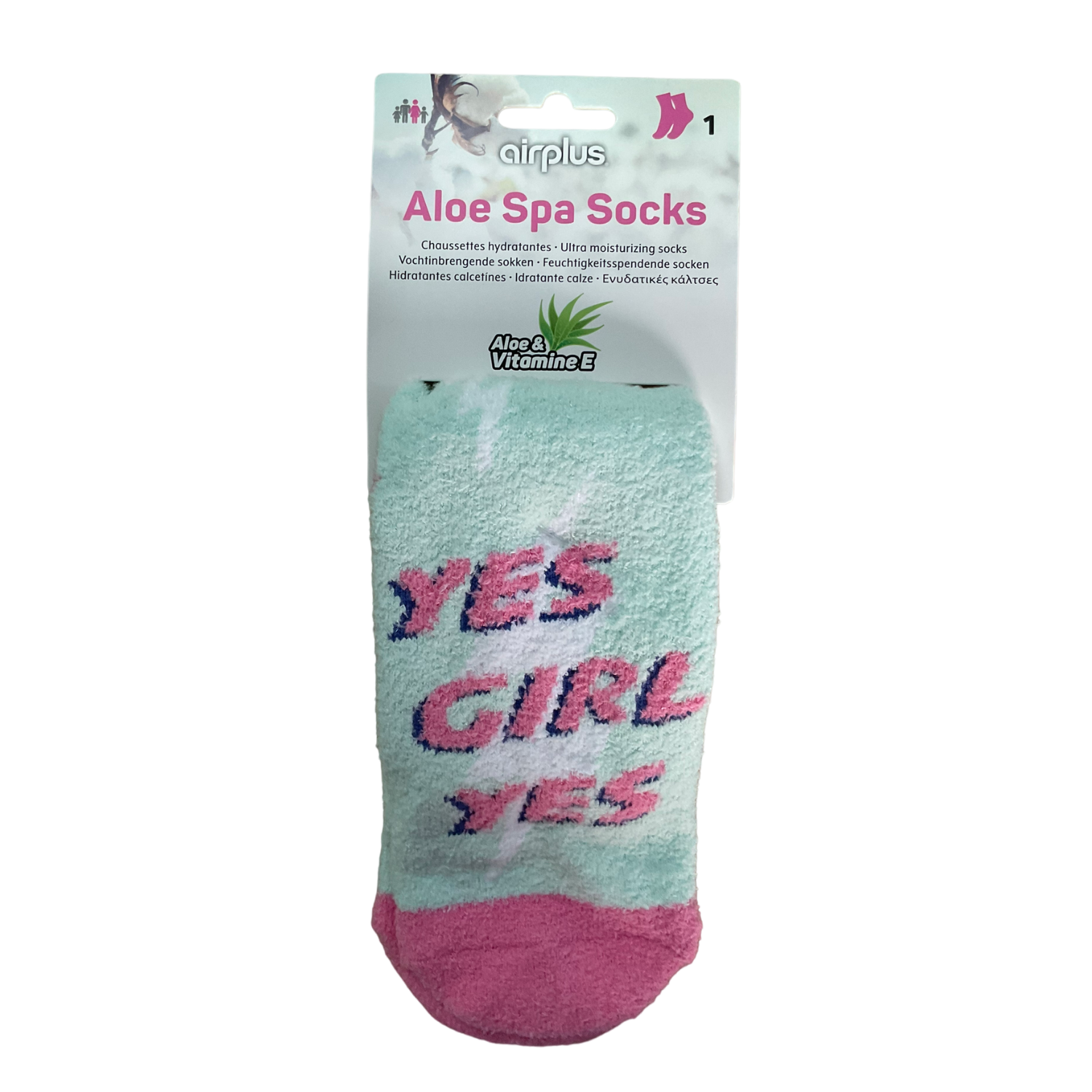AirPlus Aloe Spa Socks - Fugtgivende sokker - Jade-Pink farve - "Yes Girl Yes" - One size
