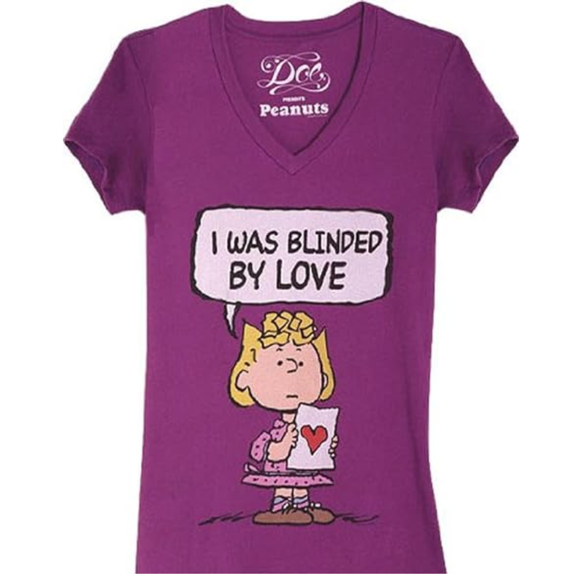 Peanuts Sally Brown Blinded by Love Purple Juniors T-Shirt - L