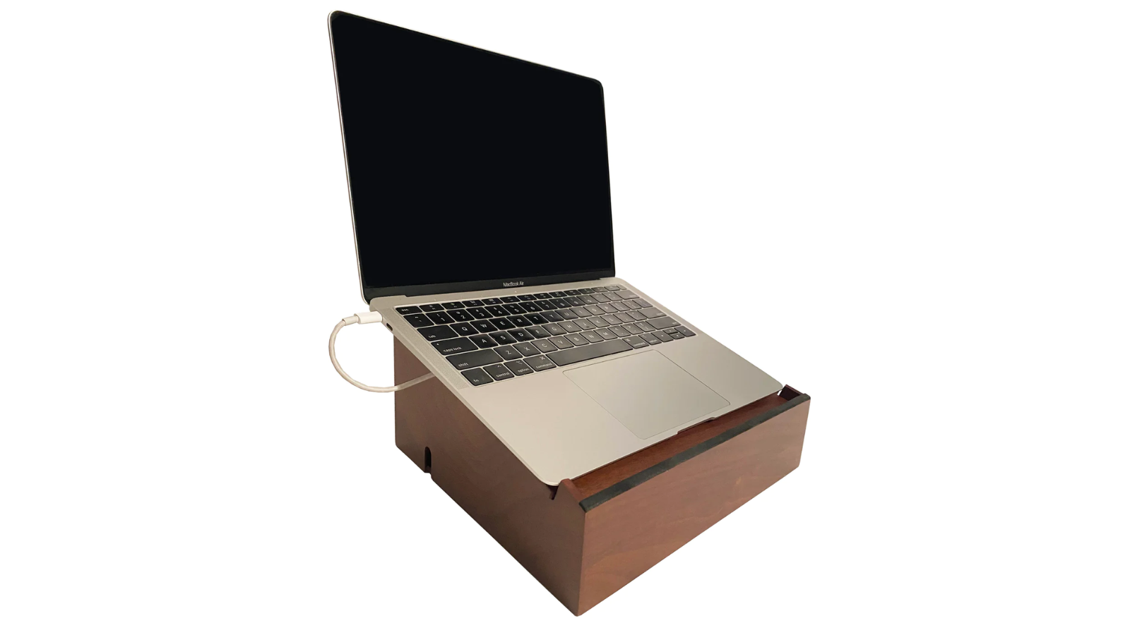 Great Useful Stuff Laptop Stand and Organizer with Built-In Power Hub and Dry Erase Board Walnut