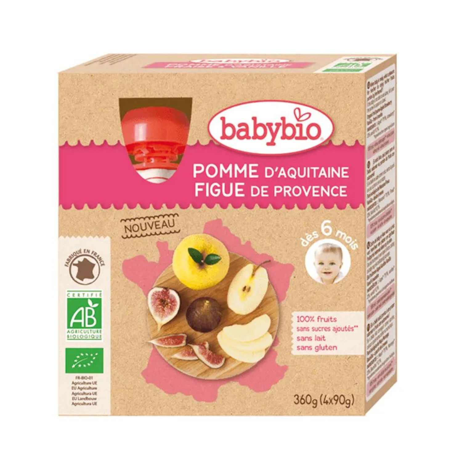 Babybio ovocné lahve - 6 měsíců a + - jablko, fík - BIO 4x90 g