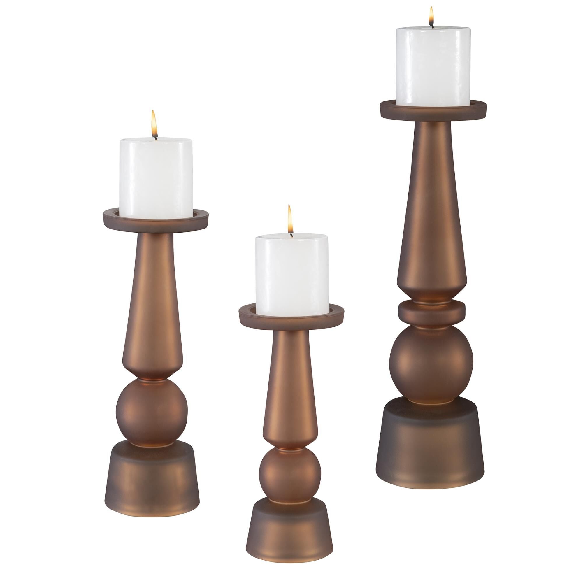 Uttermost Uttermost Cassiopeia Butter Rum Glass Candleholders, S-3 Candle Holder Cassiopeia - 18045 - Modern Contemporary