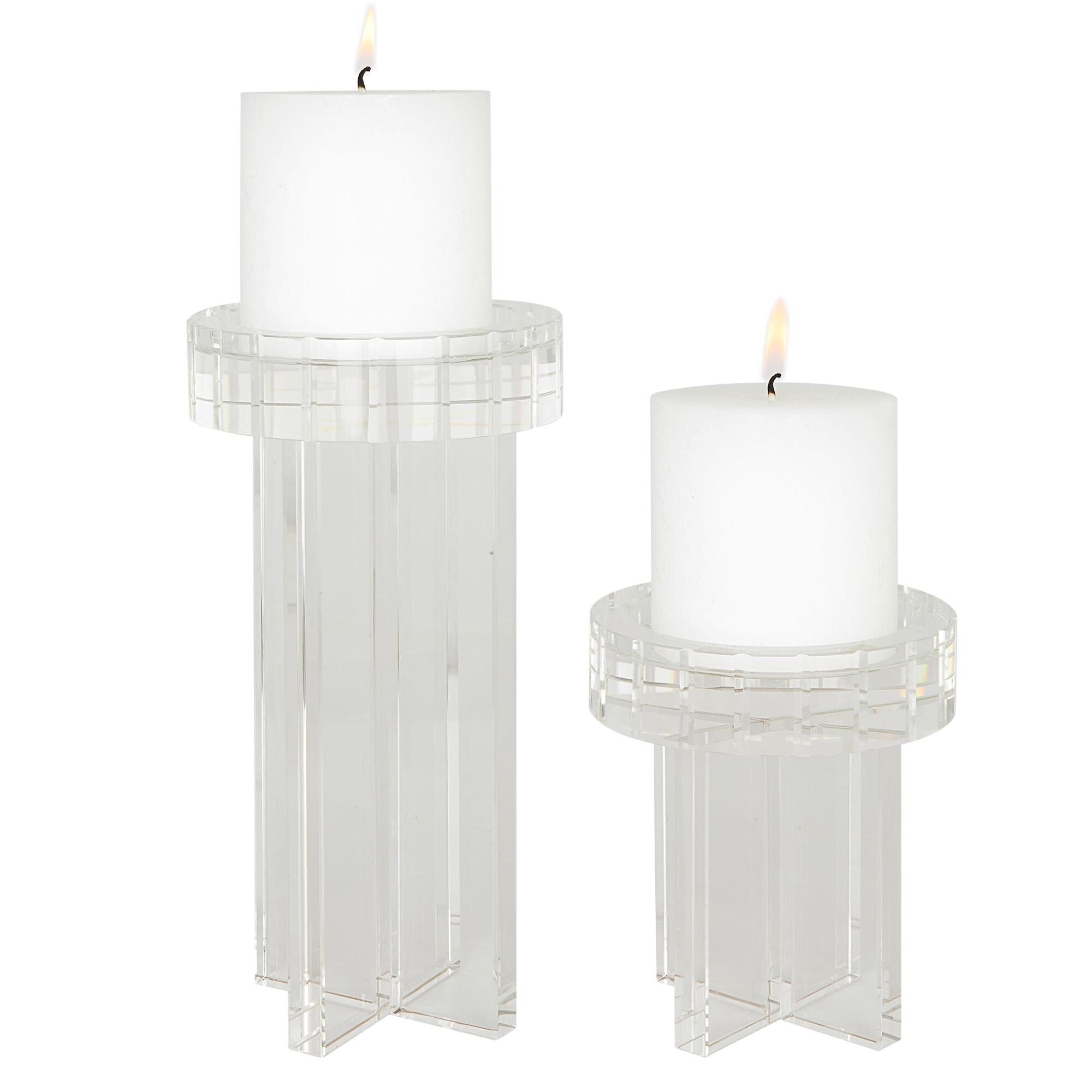 Uttermost Crystal Pillar Candleholders, S-2 Candle Holder - 18054 - Modern Contemporary