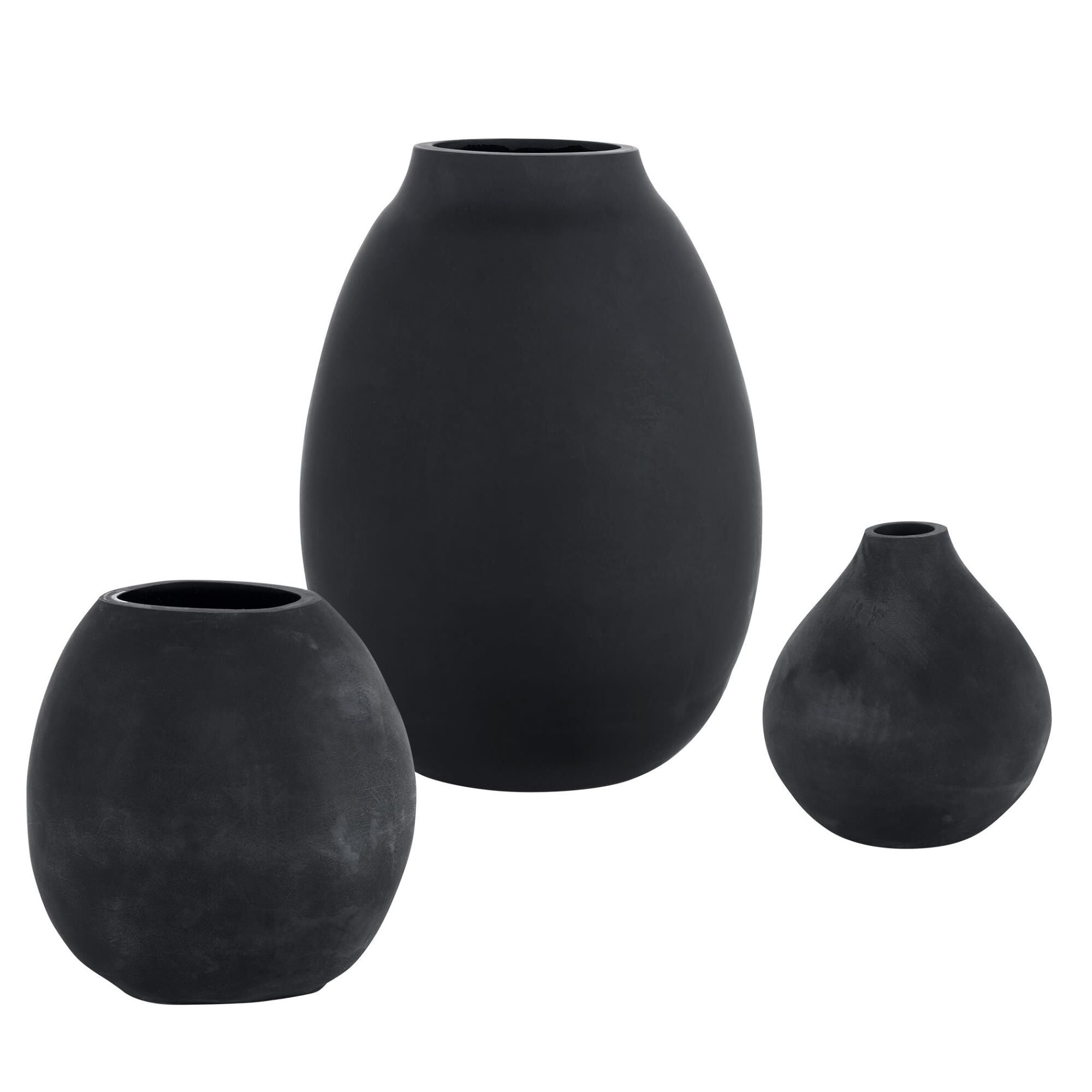 Uttermost Uttermost Hearth Matte Black Vases, Set-3 Vase-Urn Hearth - 18068 - Modern Contemporary