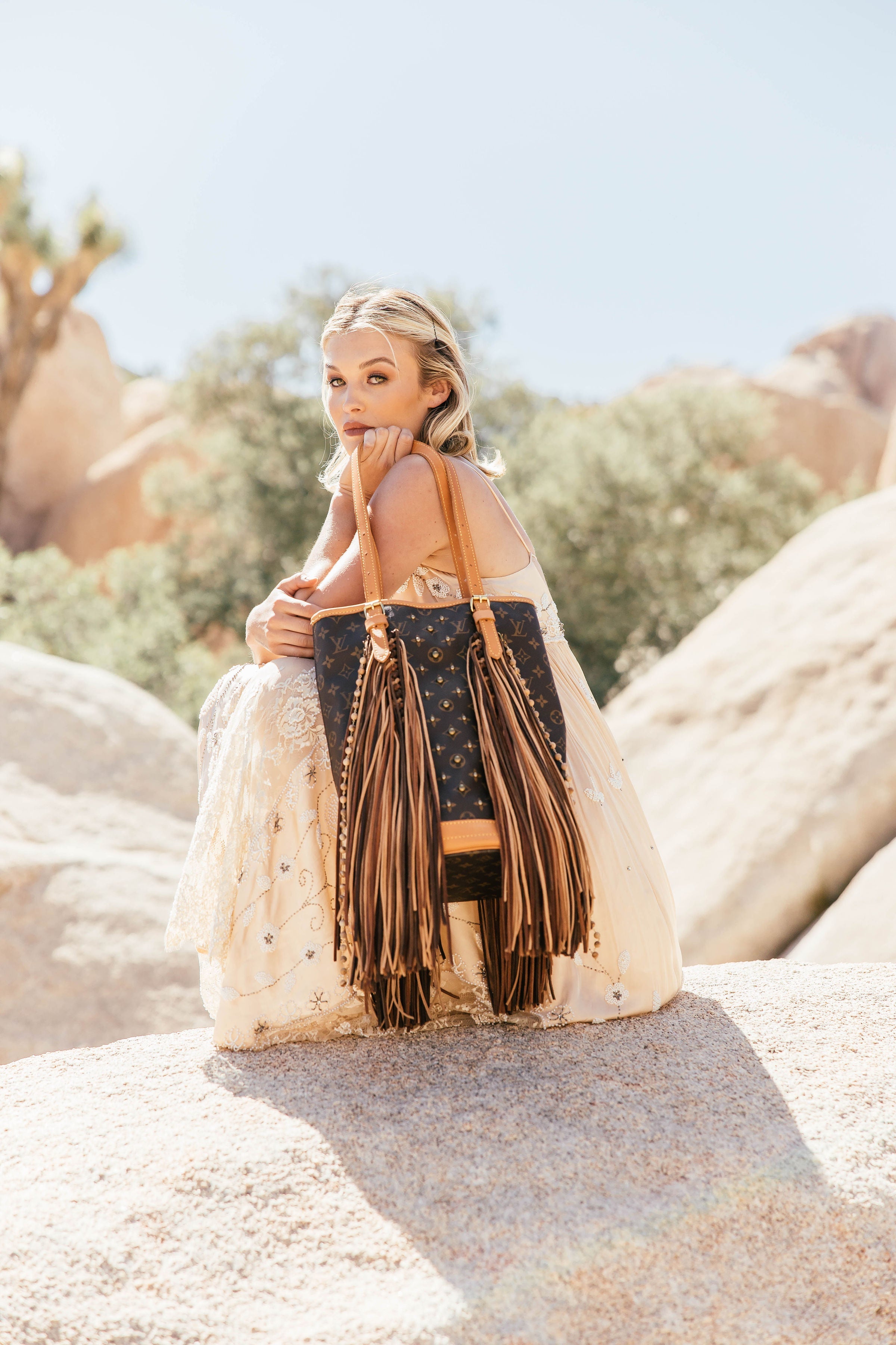 French Tote with Studs - Dirty Blonde - Front Fringe